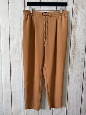 ZARA Camel Tan High-Waisted Elastic Drawstring Tapered Pants Size Large
